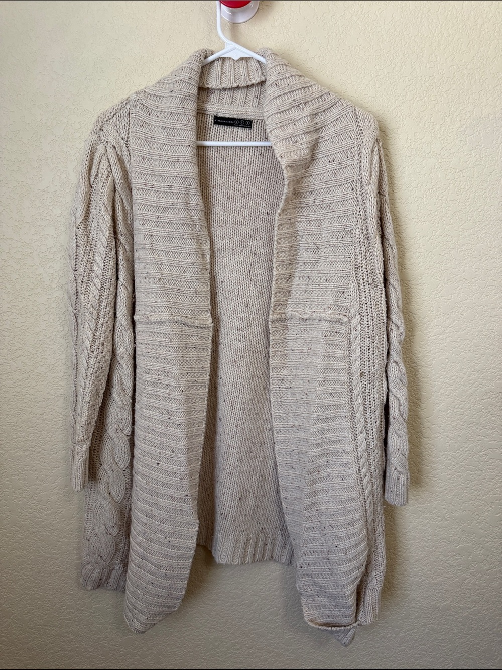 Atmosphere Cream Cable-Knit Open-Front Cardigan